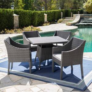 Franco 28.25 in. Grey 5-Piece Metal Square Outdoor Dining Set with Silver Cushions