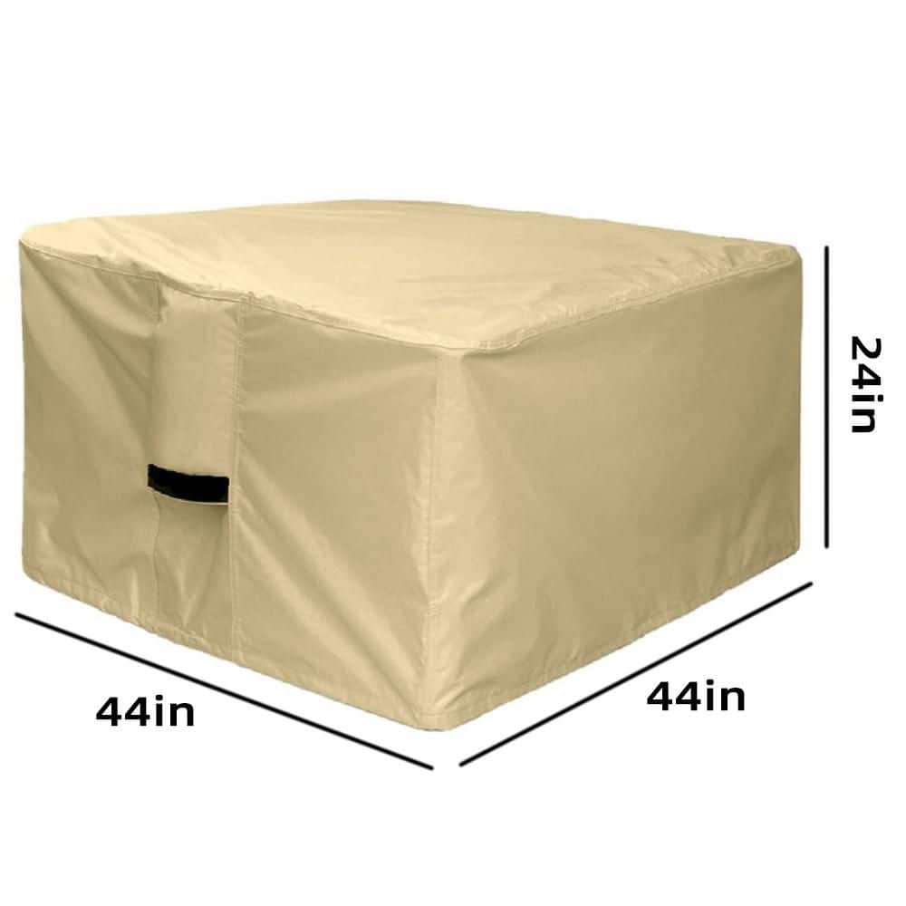 Beige Rectangular Vinyl PVC Fire Pit Cover, 44 x 44 x 24 inches