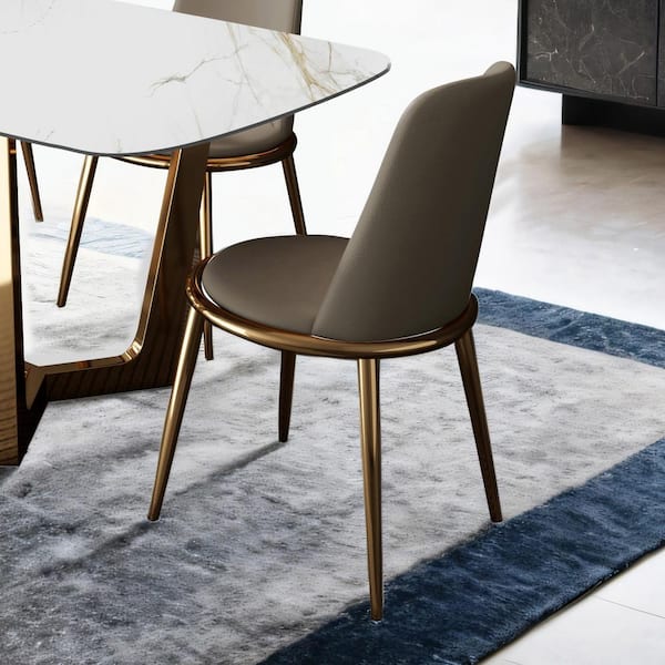 Riven Gold and Taupe Faux Leather Dining Chairs (Set of 2)
