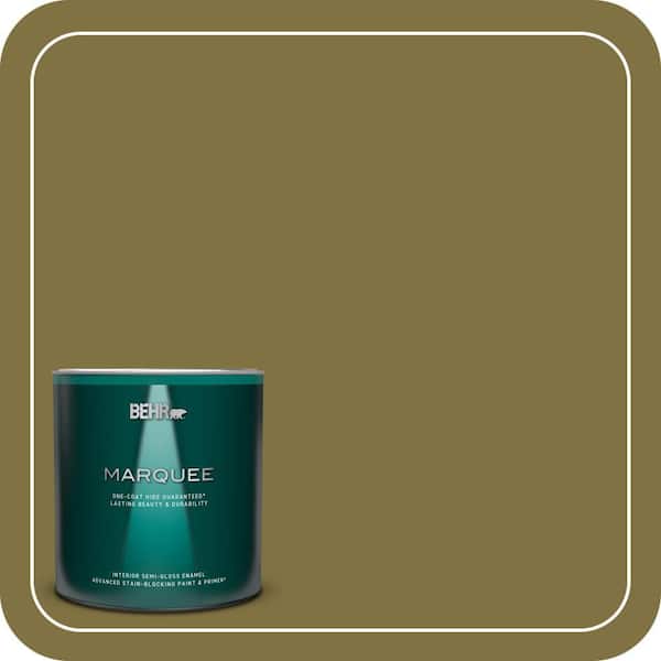 BEHR MARQUEE 1 qt. #S-H-390 Italian Olive Semi-Gloss Enamel Interior Paint & Primer