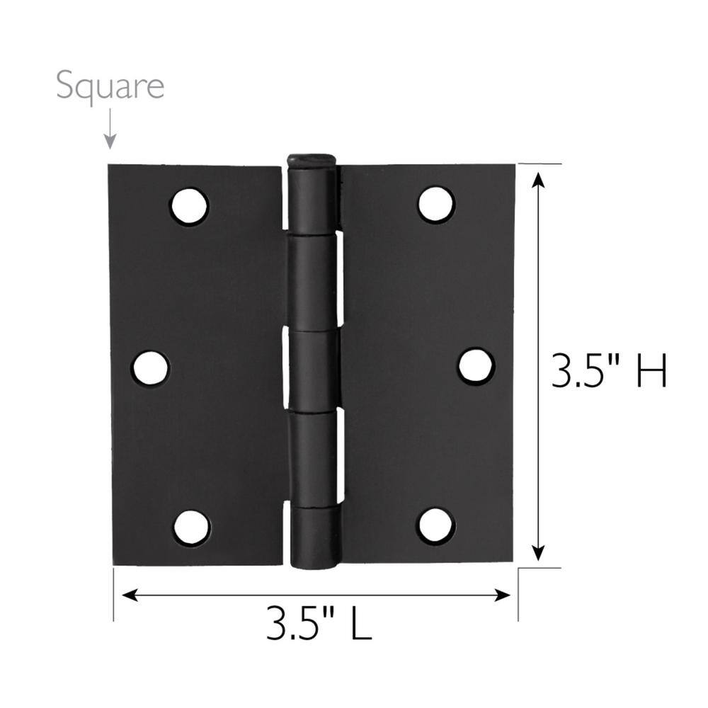 Matte Black Steel Square Corner Door Hinges 3-Pack