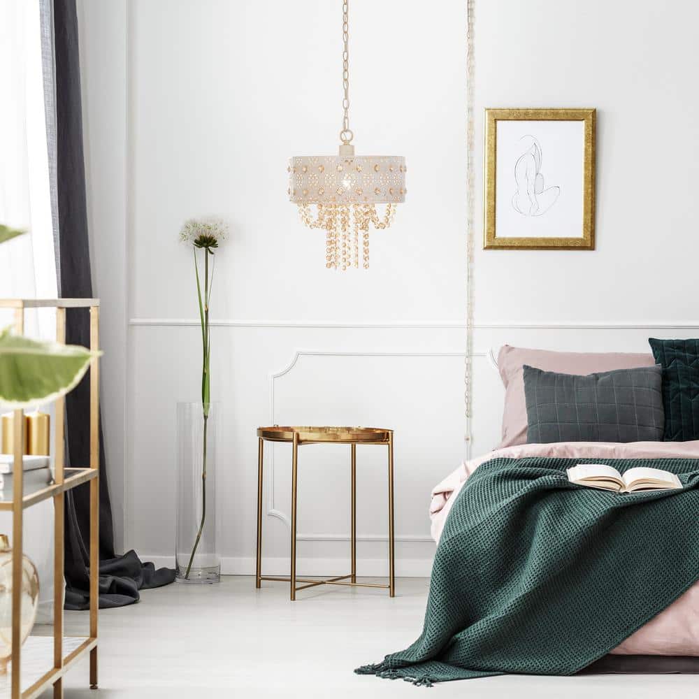 Gold Crystal Drum Pendant Light with Floral Design