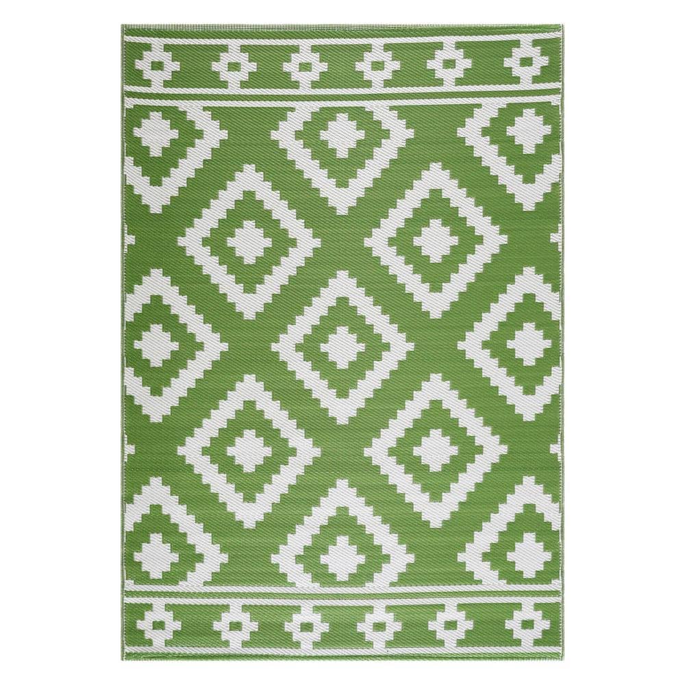 Milan Green and Crème Reversible Synthetic Outdoor Rug 5' x 7'
