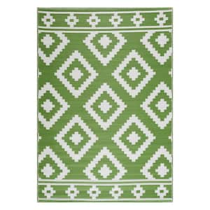 Milan Green Creme 5 ft. x 7 ft. Modern Reversible Recycled Plastic Indoor/Outdoor Area Rug-Floor Mat