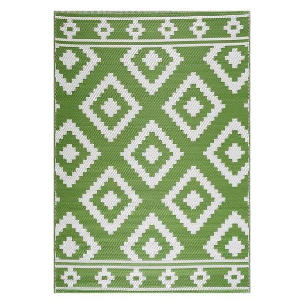 PLAYA RUG Milan Design Green and Creme 6 ft. x 9 ft. Size 100% Eco-friendly Lightweight Plastic Indoor/Outdoor Area Rug