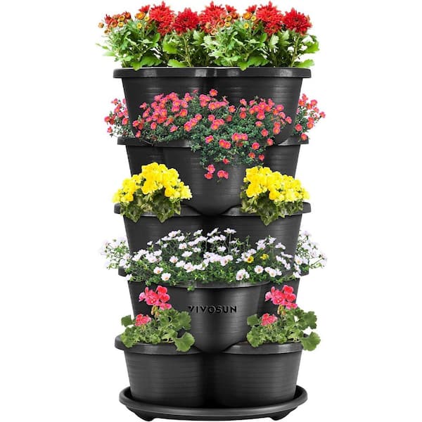 VIVOSUN 5 Tier Black PP Vertical Stackable Planter (15 Pots)