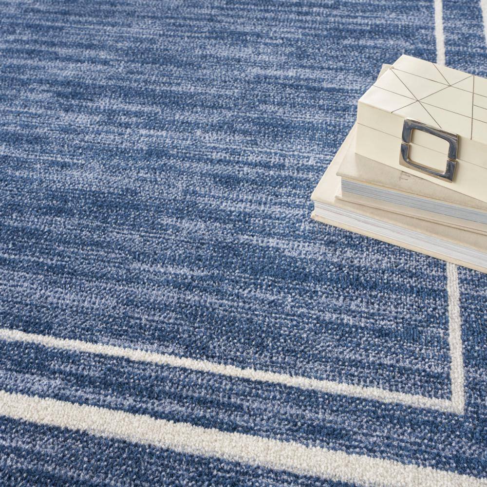 Navy/Ivory Synthetic 5' Square Indoor/Outdoor Easy-Care Rug
