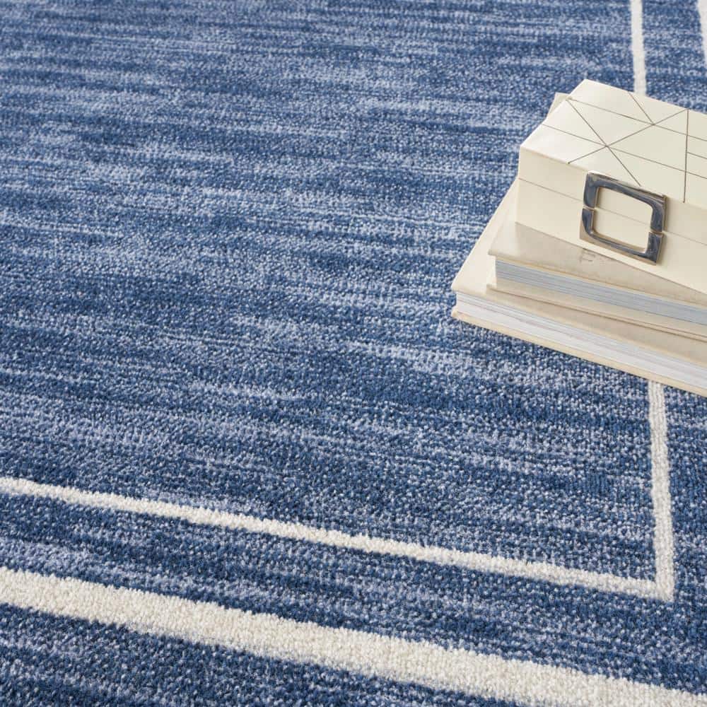 Navy/Ivory Synthetic 5' Square Indoor/Outdoor Easy-Care Rug