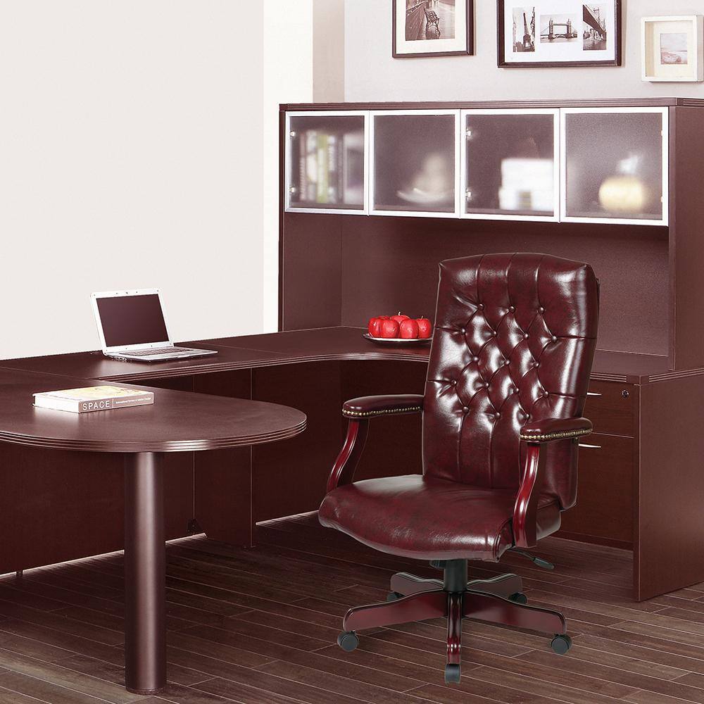 Elegant Oxblood Red Vinyl High-Back Executive Swivel Chair