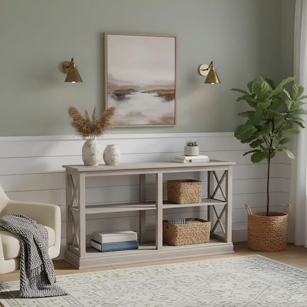 International Concepts Hampton 60 in. Weathered Gray Standard Rectangle Wood Console Table with Shelves