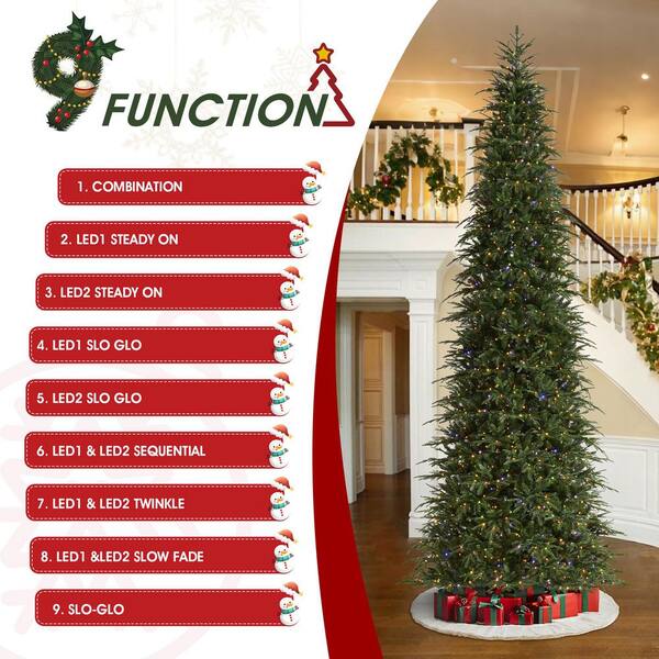 Glitzhome 15 ft. Pre-Lit Green Slim Fir Artificial Christmas Tree