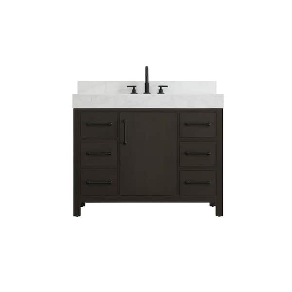 42 in. Single Sink Mocha Brown Bath Vanity with White Engineered Marble Top and Backsplash