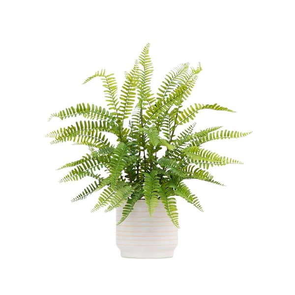 Nearly Natural 20 in. Artificial Green Boston Fern Plant in Pot