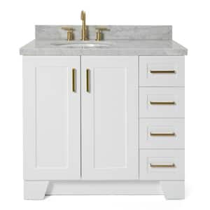 Taylor 37 in. W x 22 in. D x 36 in. H Freestanding Bath Vanity in White with Carrara White Marble Top