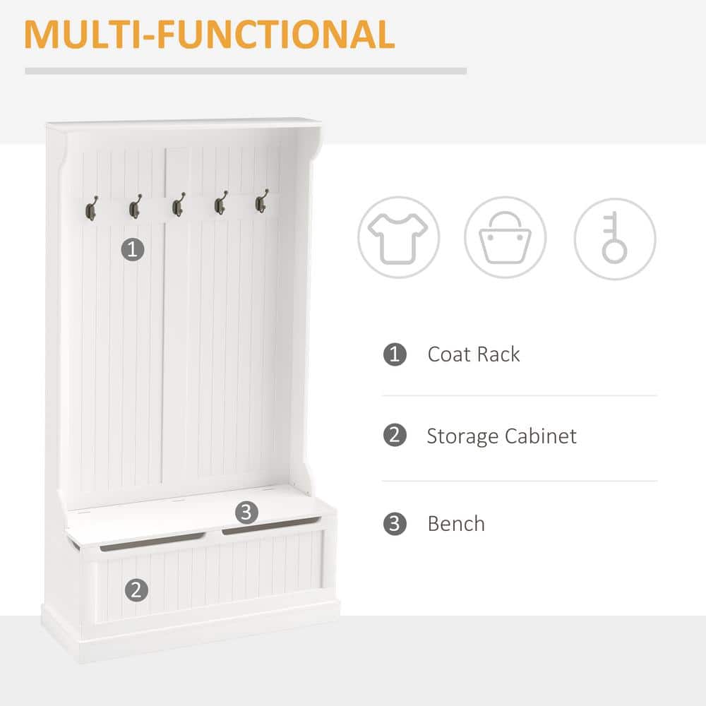 White Hall Tree with Storage Bench and Coat Rack