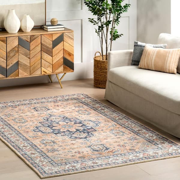 Jordan Vintage Medallion Machine Washable Area Rug Sand 36 ft. x 60 ft. Accent Rug