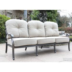 Dark Black Frame 3-seat Aluminum Outdoor Chaise Lounge Sofa with CushionGuard White Cushions