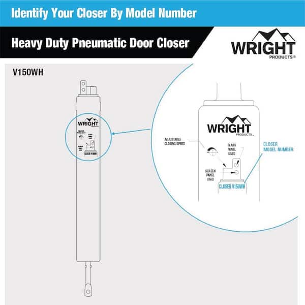 Wright Products - Heavy Duty Pneumatic Screen and Storm Door Closer, White