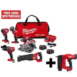 M18 FUEL 18-Volt Lithium-Ion Brushless Cordless Combo Kit (5-Tool) with M18 FUEL 18-Gauge Brad Nailer