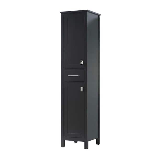 16 in. W x 18 in. D x 72 in. H Black Freestanding Linen Cabinet