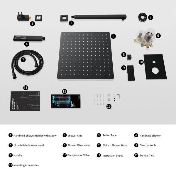 Siavonce 2-spray Wall Mount Bathtub Shower Faucet Set with 12 in