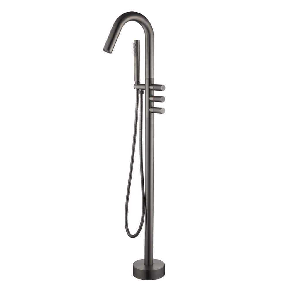 3-Handle Freestanding Tub Faucet with Hand Shower Brass Modern Floor Mount Bathtub Filler with Sprayer in Grey price history on PriceWatchPro