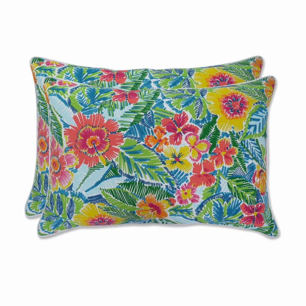 Bright Multicolor Floral Outdoor Lumbar Pillows Set