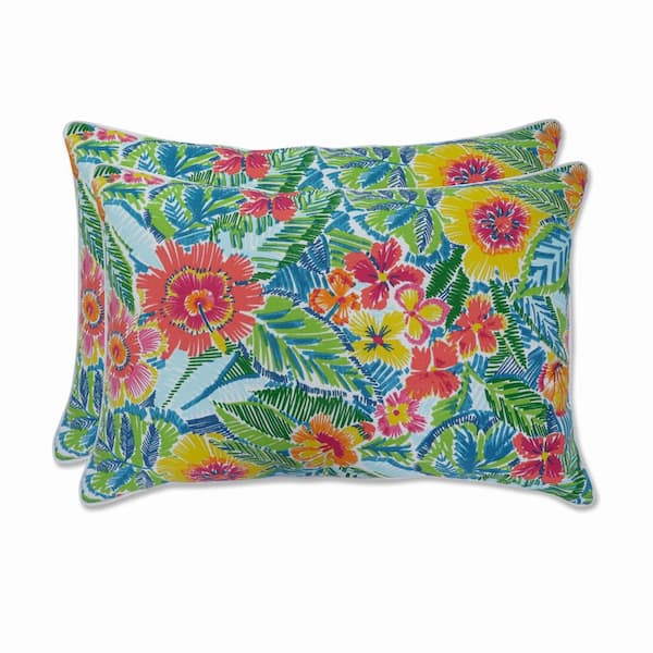 Pillow Perfect Floral Multicolored Rectangular Outdoor Lumbar Throw Pillow 2-Pack