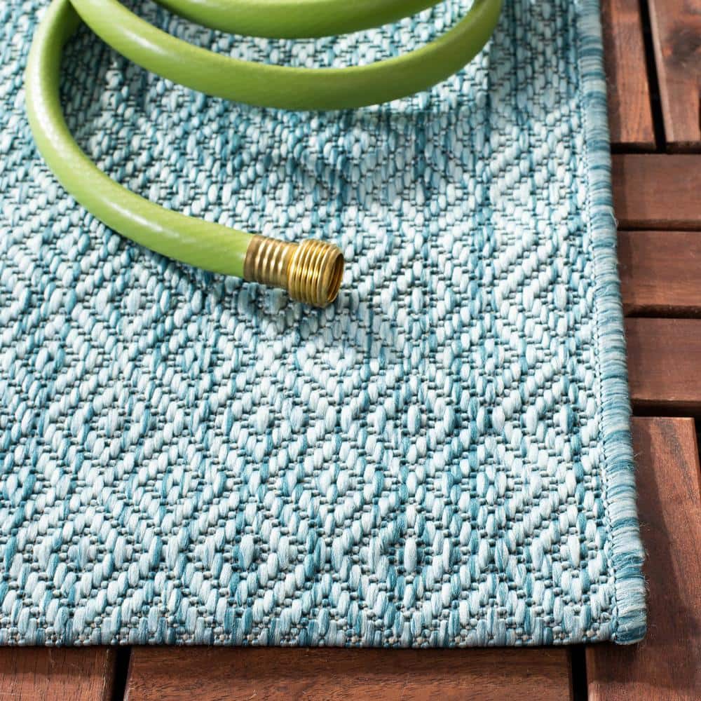 Aqua Rectangular Synthetic Flat Woven Reversible Rug, 60" x 31"