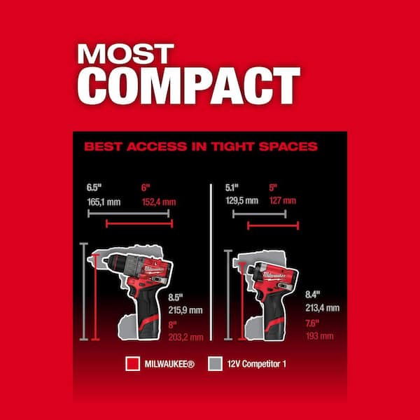 Milwaukee - M12 FUEL 12-Volt Lithium-Ion Brushless Cordless Hammer Drill and Impact Driver Combo Kit w/2 Batteries and Bag (2-Tool)