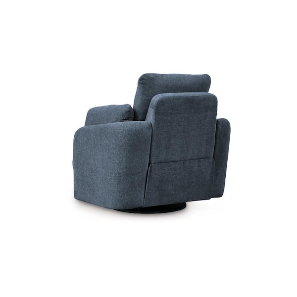 Benjara Meso Ink Blue Fabric Glider Power Recliner Chair