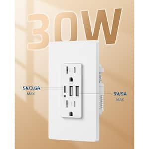 White 15 Amp Tamper Resistant Receptacle Outlet with 3-Port USB Wall Outlet (4-Pack)