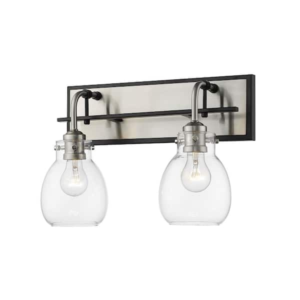 Unbranded Kraken 16 in. 2-Light Matte Black and Brushed Nickel Wall Sconce Light with Clear Glass Shade with No Bulbs Included