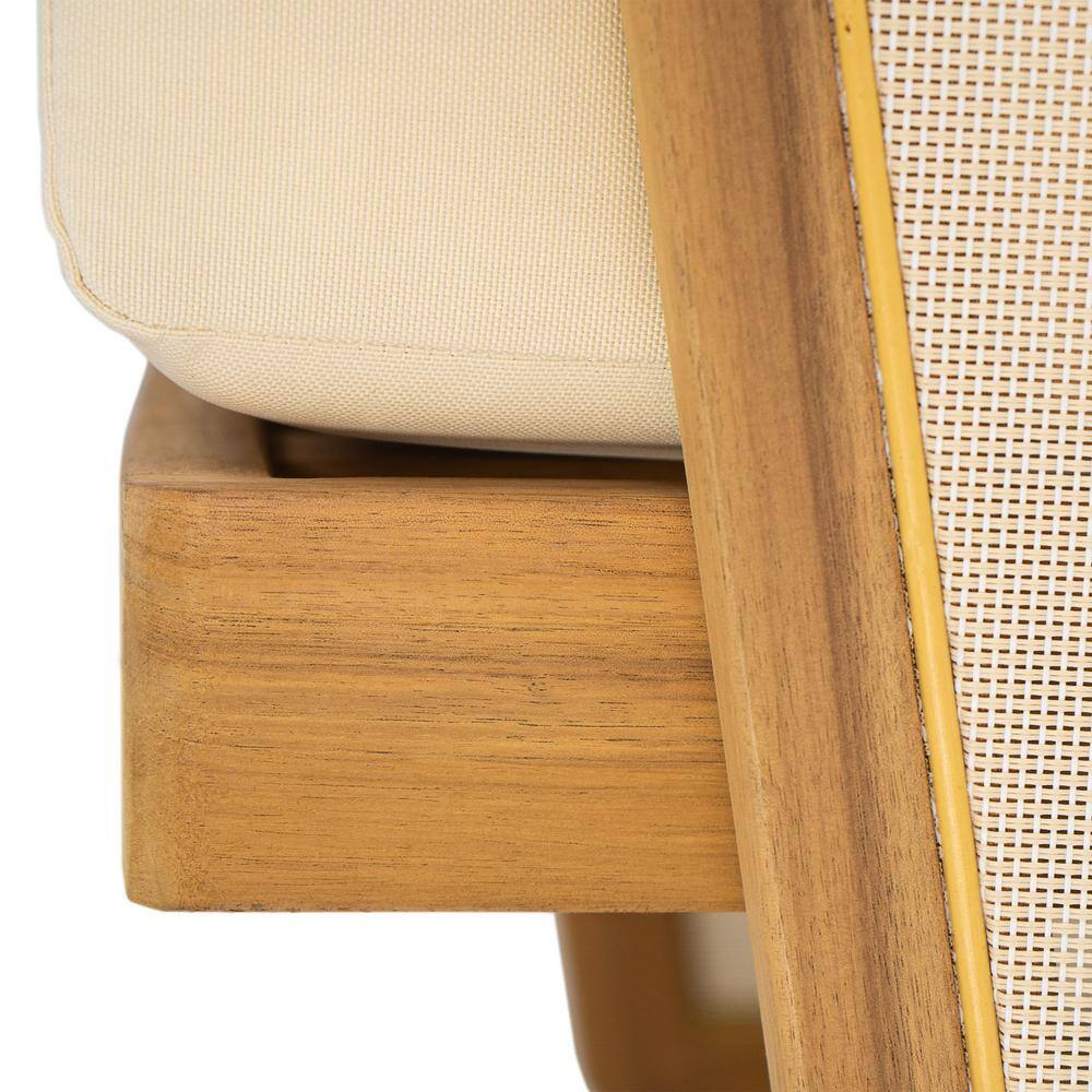 Teak Finish Acacia Wood Patio Lounge Chair with Beige Cushions