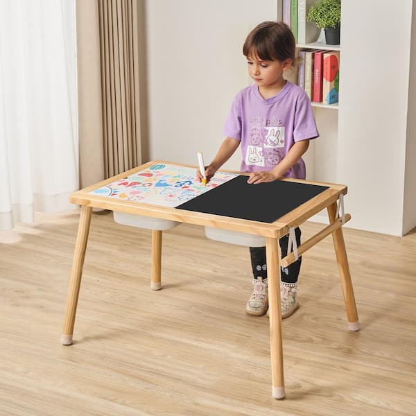 Sensory Table for Toddlers, Kids Activity Table with 3 Foldable Storage Bins and Paper Roll Holder, Play Table, Wooden