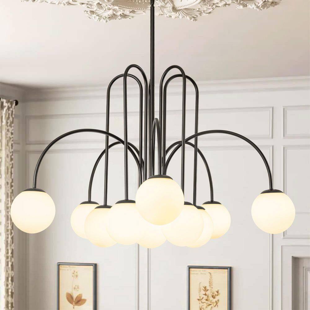 RRTYO Erik 10-Light Black Unique Modern Elbow Sputnik Chandelier
