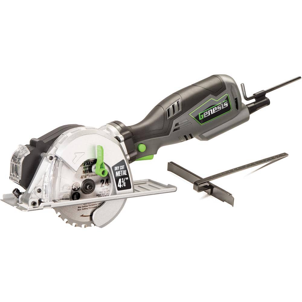 Genesis 5.8 Amp 4-3/4 in. Control Grip Metal Cutting Compact Circular Saw  with Chip Collector and Metal Cutting Blade GMCS547C The Home Depot