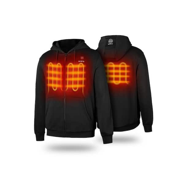 ORORO Unisex Medium Black 7.38-Volt Lithium-Ion Full-Zip Heated Jacket Hoodie with One 4.8 Ah Battery