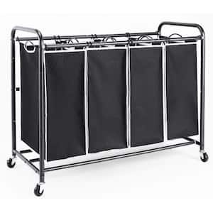 39 in. W x 17 in. D x 31.5 in. H Fabric Laundry Basket Hamper with Rolling Wheels Black