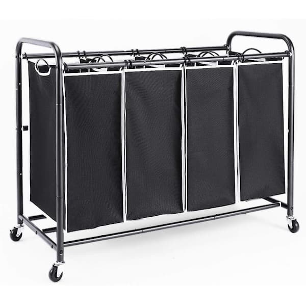 Unbranded 39 in. W x 17 in. D x 31.5 in. H Fabric Laundry Basket Hamper with Rolling Wheels Black