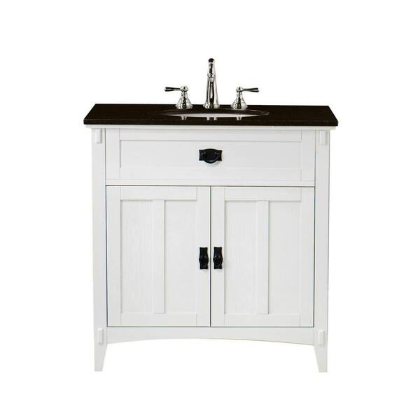 Home Decorators Collection Artisan 33 in. W x 20-1/2 in. D Bath Vanity in White with Granite Vanity Top in Black