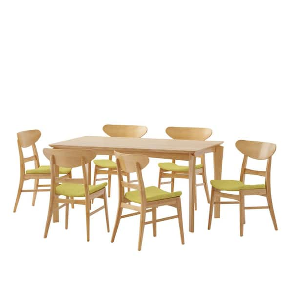 Noble House Carmody 7-Piece Natural Oak and Green Tea Dining Set