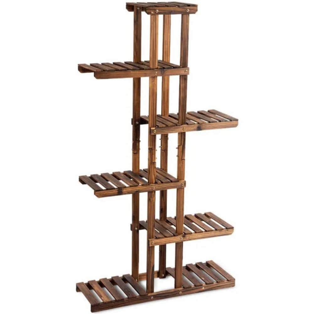 6 Tier Brown Garden Wooden Shelf Storage Plant Rack Stand For Flower Plant 