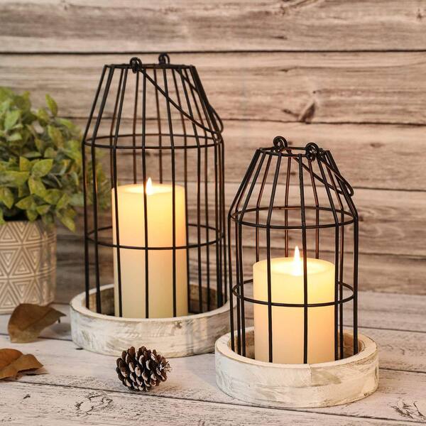 MOEPISY (Set of 2) 11.4 in. and 9 in. H Black/White Metal Candle