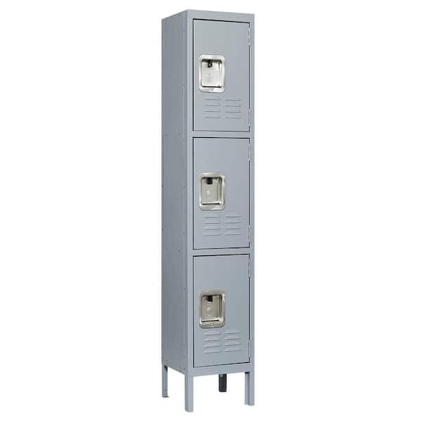 Tidoin 3-Tier 65.98 in. H Gray Steel File Cabinet Locker with 3-Door