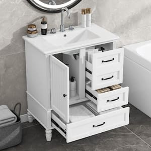 30 in. Single Sink Freestanding White Bath Vanity with White Ceramic Top Unassembled with A Door, 3 Drawers