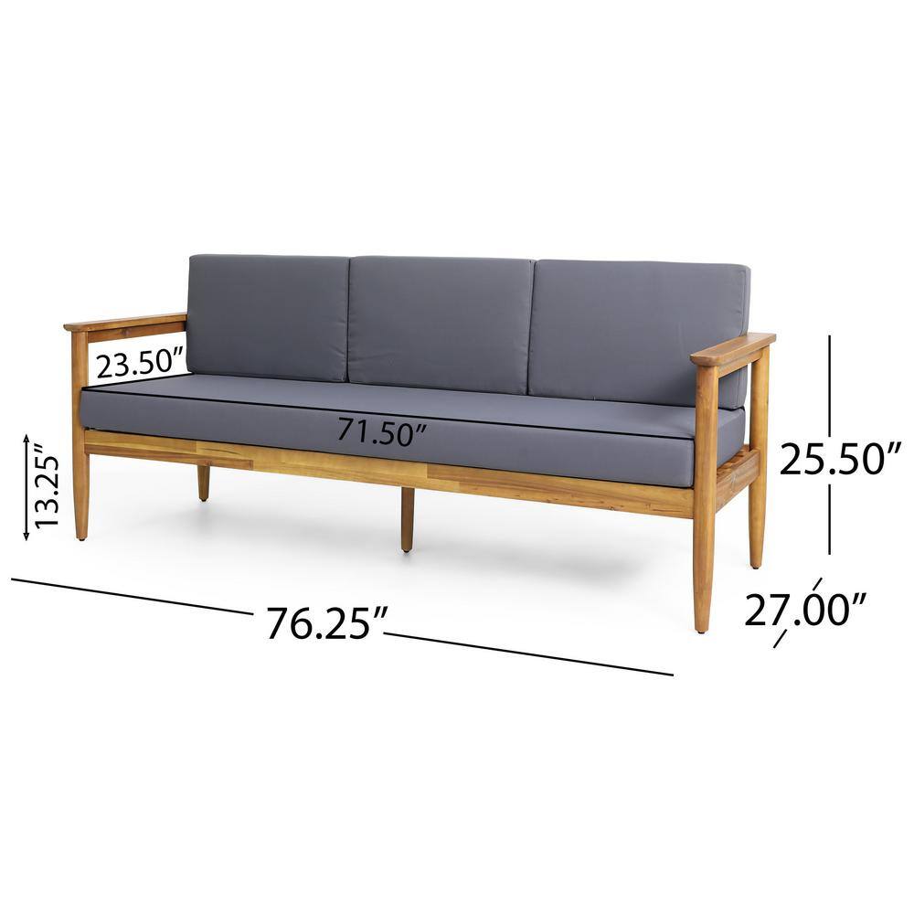 Teak Wood Outdoor Sofa with Dark Gray Cushions