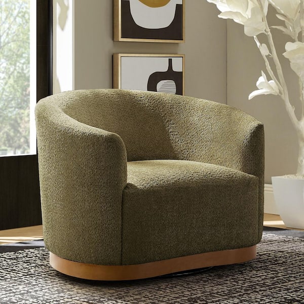 Elda Moss Polyester Armchair with Curved Backrest and 360° Swivel Base