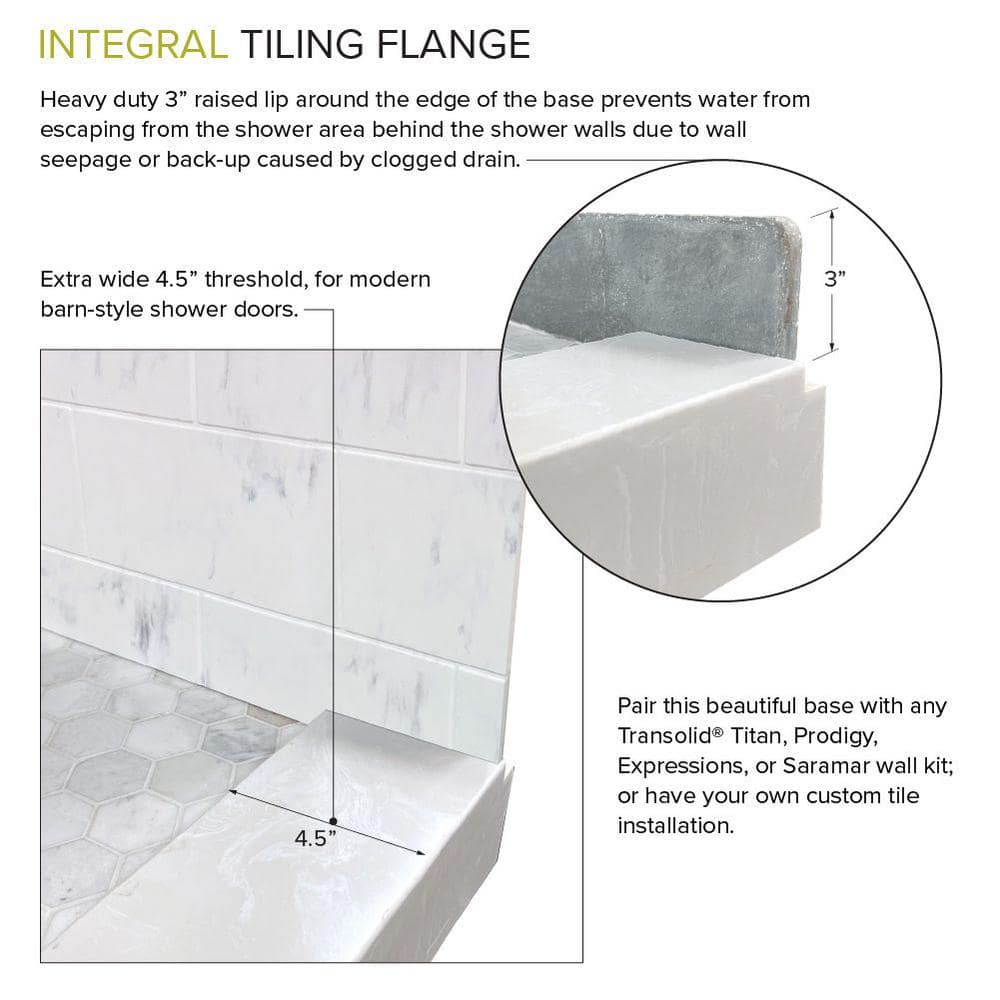 60-Inch Off-White Hexagon Pre-Tiled Shower Base with Left Drain