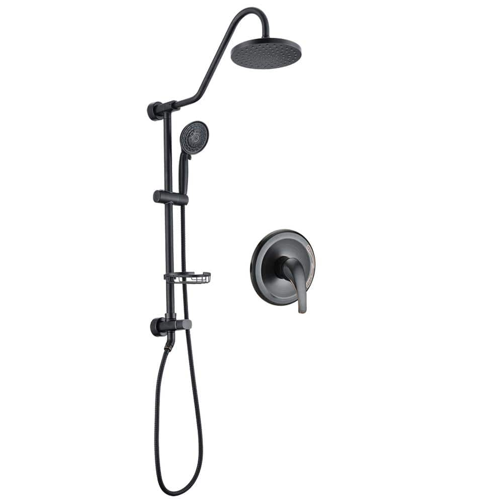 5-Spray Round Wall Bar Shower Kit with Hand Shower with Adjustable Soap Basket in Oil Rubbed Bronze -  PROOX, PRAE1102ORB